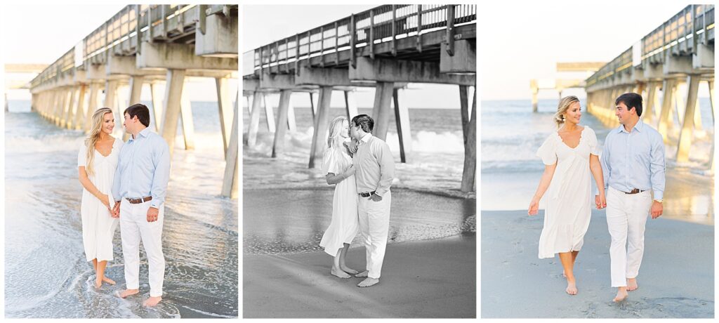 Tybee Island Engagement on the beach by the pier