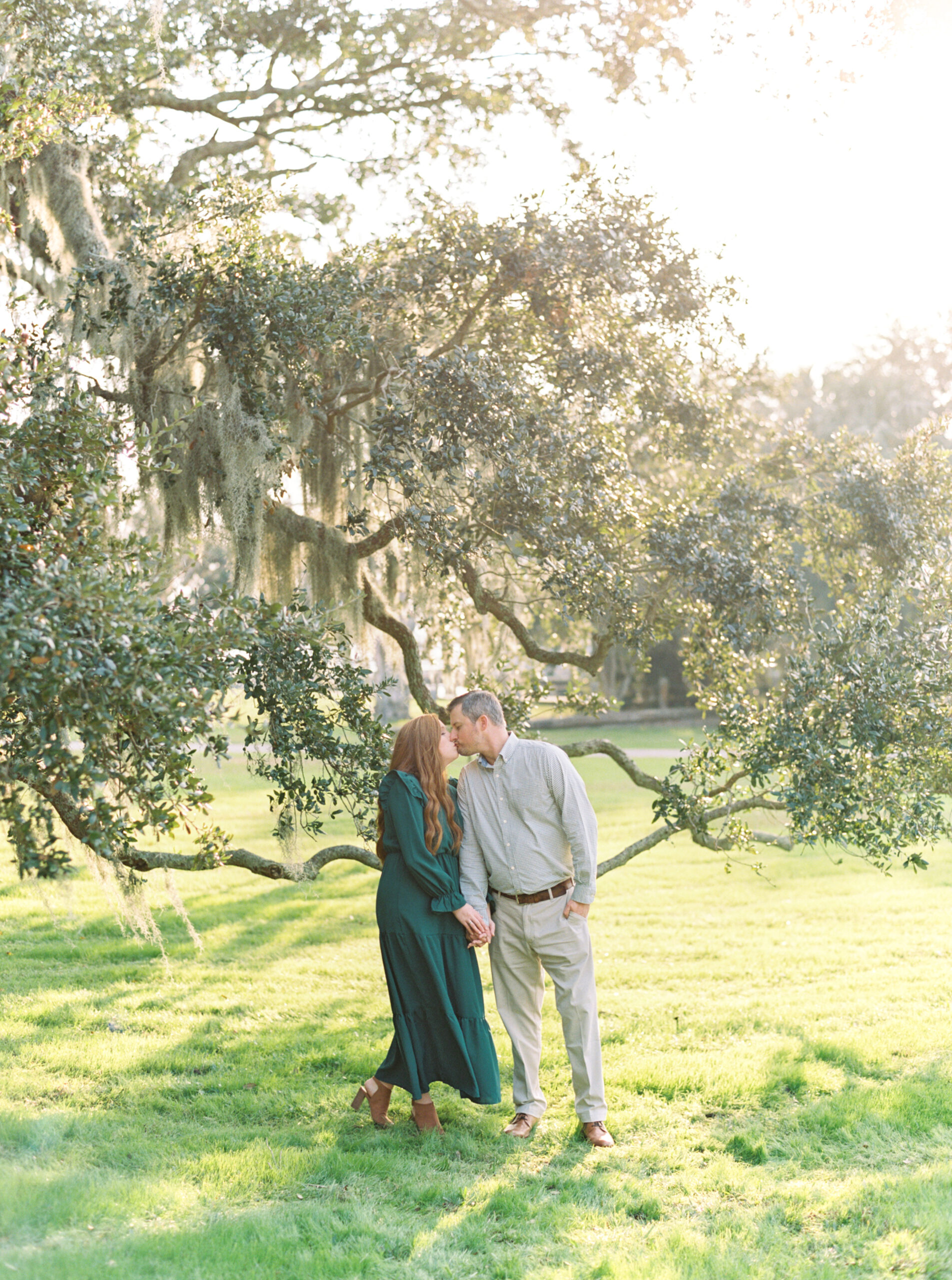 Engagement session underneath the oak trees on Jekyll Island in Georgia.